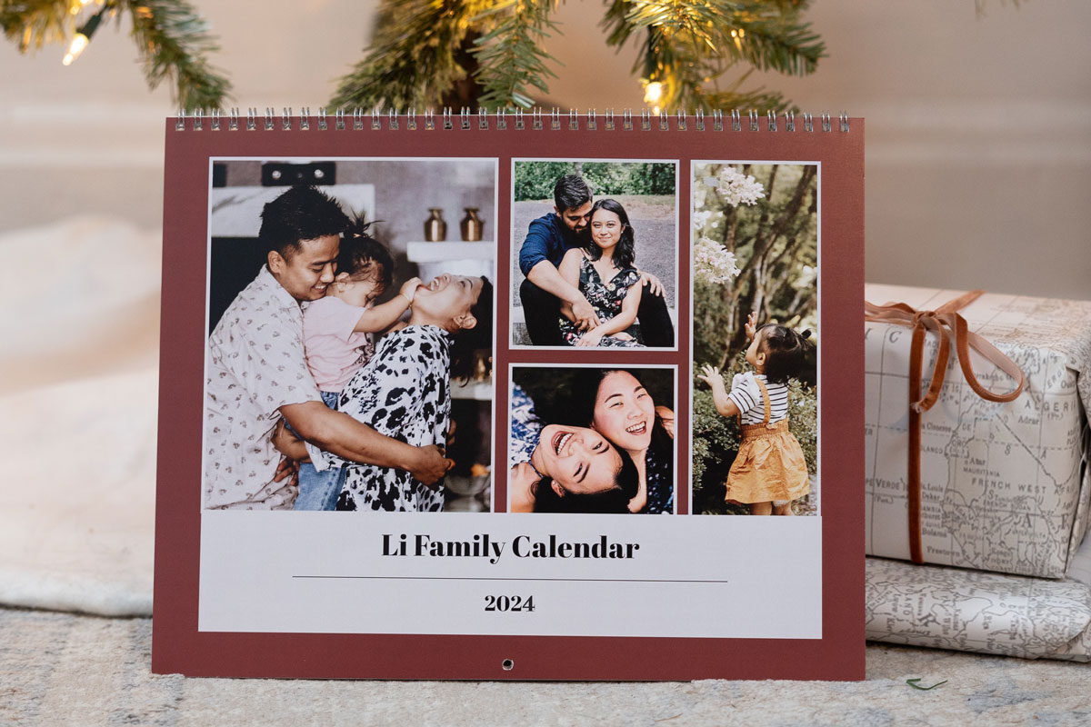 Photo calendar under a Christmas tree