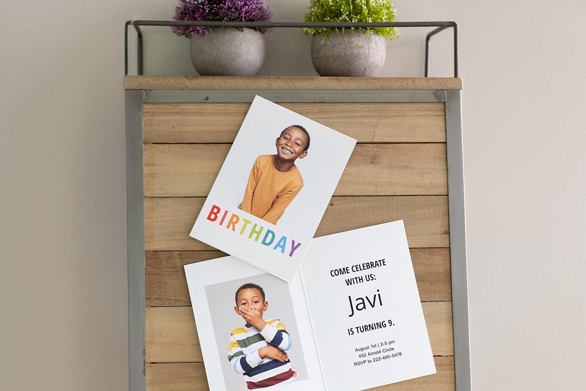 Birthday party invitations made from customizable photo cards